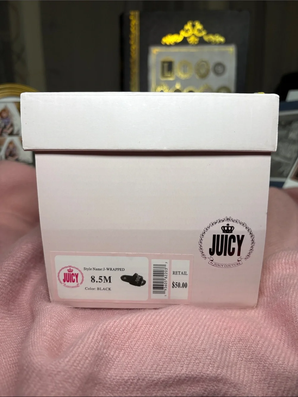 Juicy by Juicy Couture Black Faux Fur Slide Sandals New in Box W8.5 - Picture 10 of 13